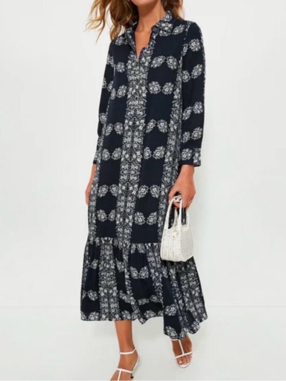 Hyacinth House Tuckernuck Miller Maxi Tunic Shirt Dress Pockets Floral Blue XS